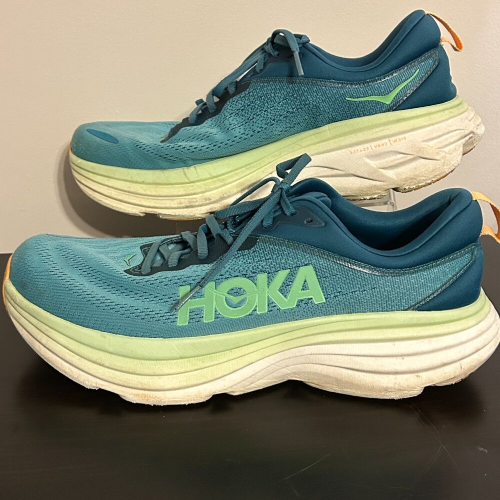Mens HOKA Bondi 8 Sz 12 D Blue Mesh Athletic Running Shoes Sneakers